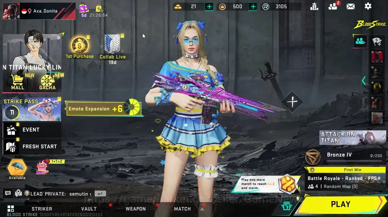 Blood Strike Accounts Rare Skin ASIA|ETERNAL M4A1-Blight's Embrace Lv3|Legendary (Embrodiary camo Chest)|Frag 1