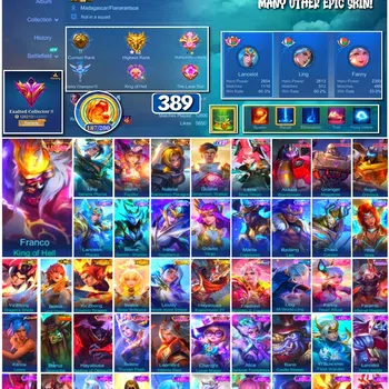 Mobile Legends: Bang Bang Accounts Collector #3918 | 389 Skins | Legend Franco | Collector Ling & Natalia | 11.11 Gusion