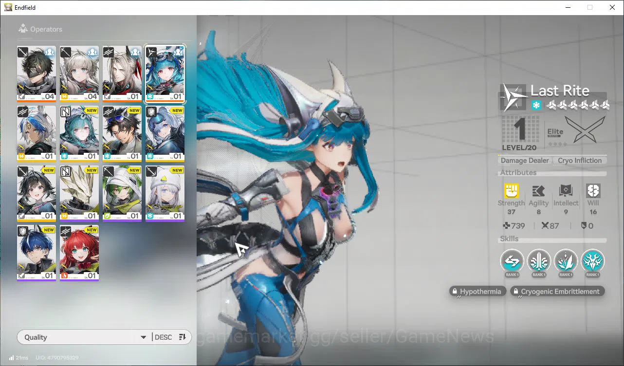 Arknights: Endfield Accounts Asia LVL 16 | 3 Meta SSR (Last Rite, Pogranichnik, Lifeng) + 8 SR Character |Skip 2