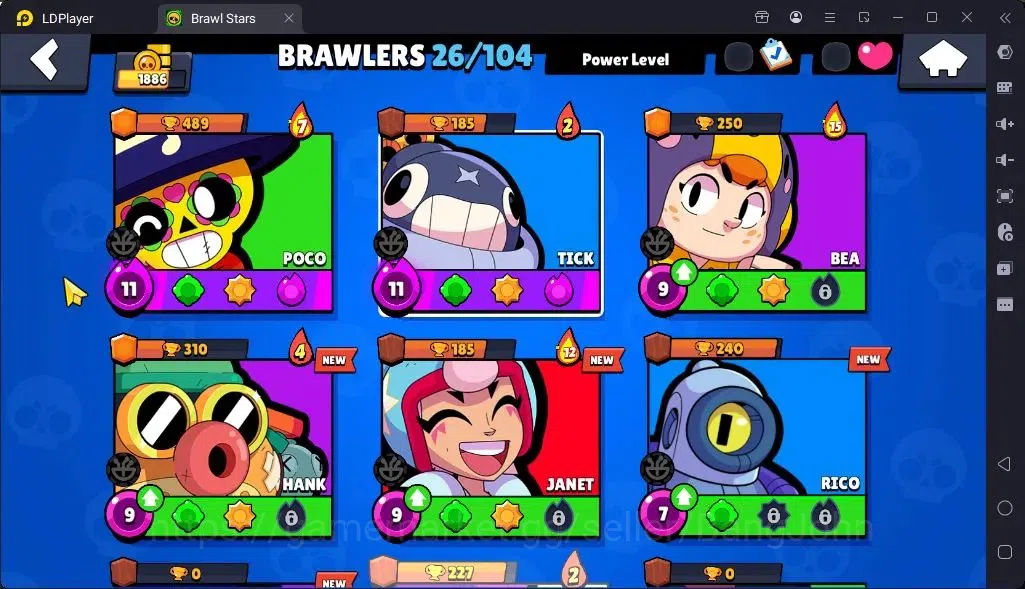 Brawl Stars Accounts Global |Trophy 1886| Brawler 2 Max with Supercharge |Skins 1 Mythic,4 Epic|Bling 7724|Protect Off|Check 17