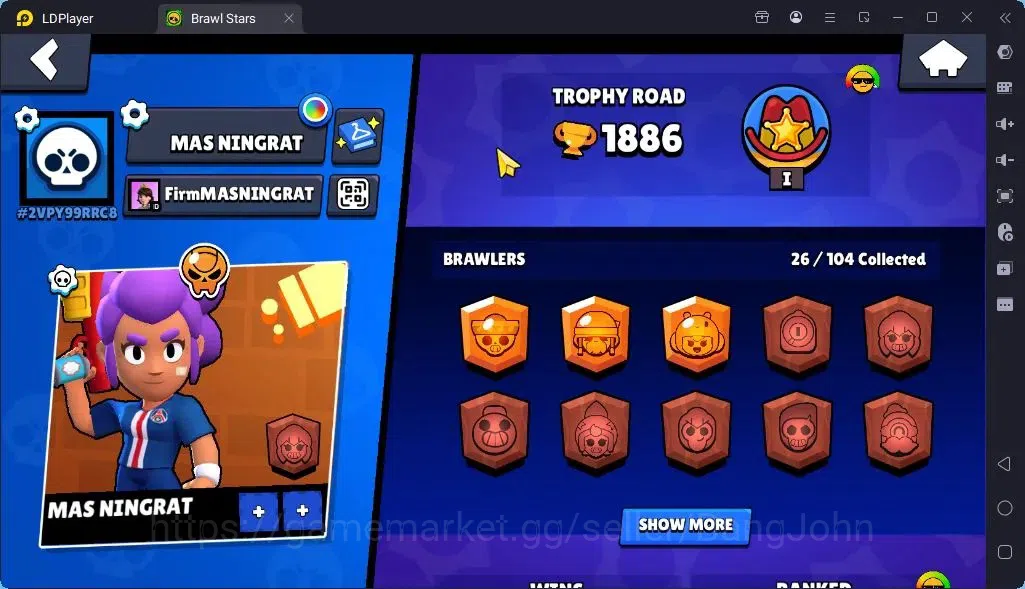 Brawl Stars Accounts Global |Trophy 1886| Brawler 2 Max with Supercharge |Skins 1 Mythic,4 Epic|Bling 7724|Protect Off|Check 2