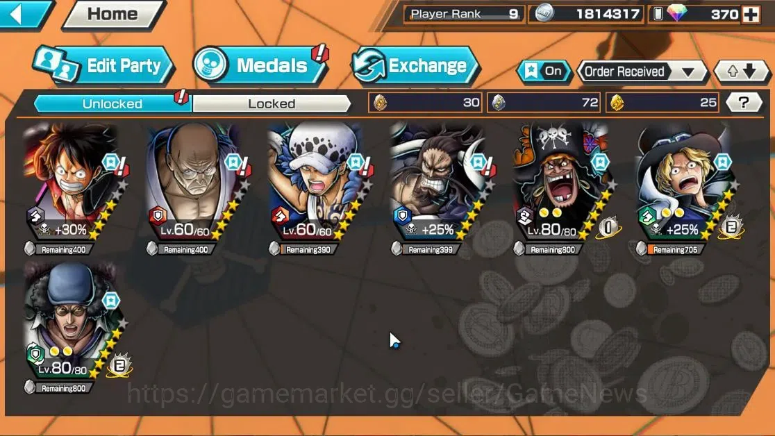 One Piece Bounty Rush Accounts High-End Global|6EX|5Elder Nusjuro,WI Law,TSCA Kaido,4Emperor Teach,Flame Emperor Sabo,BP 3