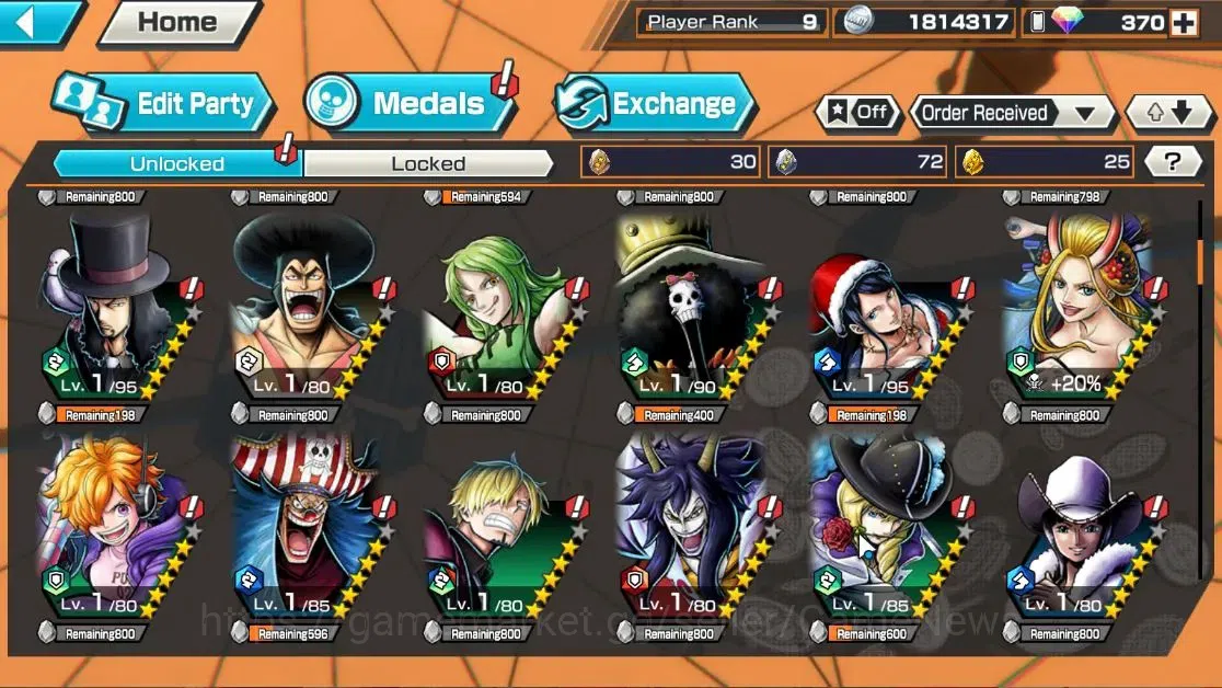 One Piece Bounty Rush Accounts High-End Global|6EX|5Elder Nusjuro,WI Law,TSCA Kaido,4Emperor Teach,Flame Emperor Sabo,BP 5
