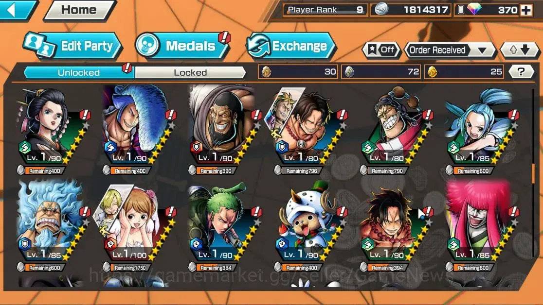 One Piece Bounty Rush Accounts High-End Global|6EX|5Elder Nusjuro,WI Law,TSCA Kaido,4Emperor Teach,Flame Emperor Sabo,BP 8
