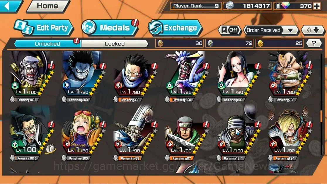 One Piece Bounty Rush Accounts High-End Global|6EX|5Elder Nusjuro,WI Law,TSCA Kaido,4Emperor Teach,Flame Emperor Sabo,BP 9