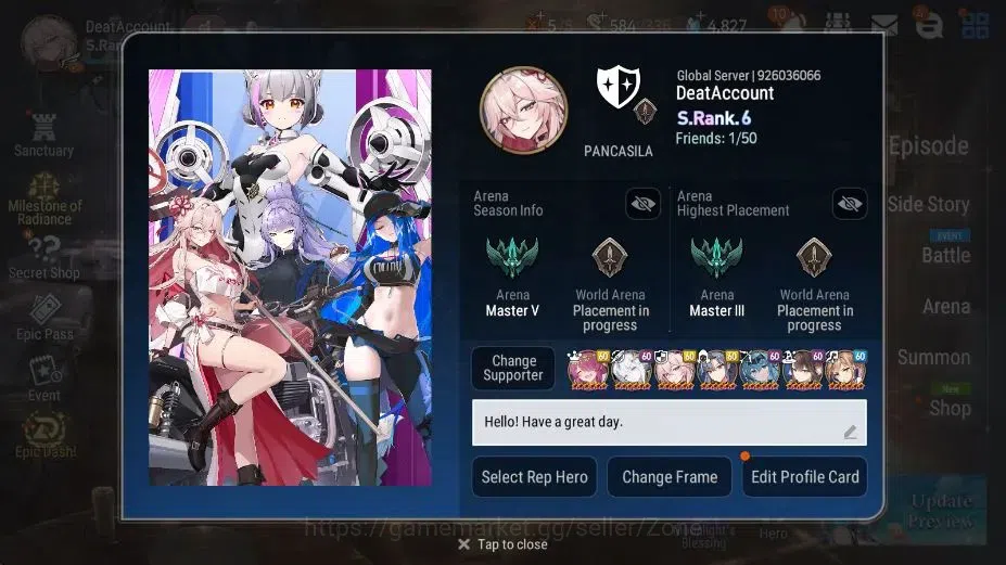 Epic Seven Accounts High-End Global|Unverif|ENDGAME 23ML (Notos, Dark Diene, BArunka, Salome, NM Luna, GeRas), Rinak 13