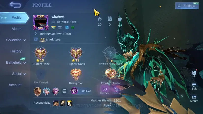 Mobile Legends: Bang Bang Accounts GLOBAL Hero 60 Skin 71 | Prime Roger Granger YZ Be image 12