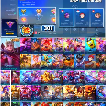 Mobile Legends: Bang Bang Accounts #4598 301 Skins | Cecilion Crimson Wings (COLLECTOR) | Chou Iori Yagami (KOF) | Karina