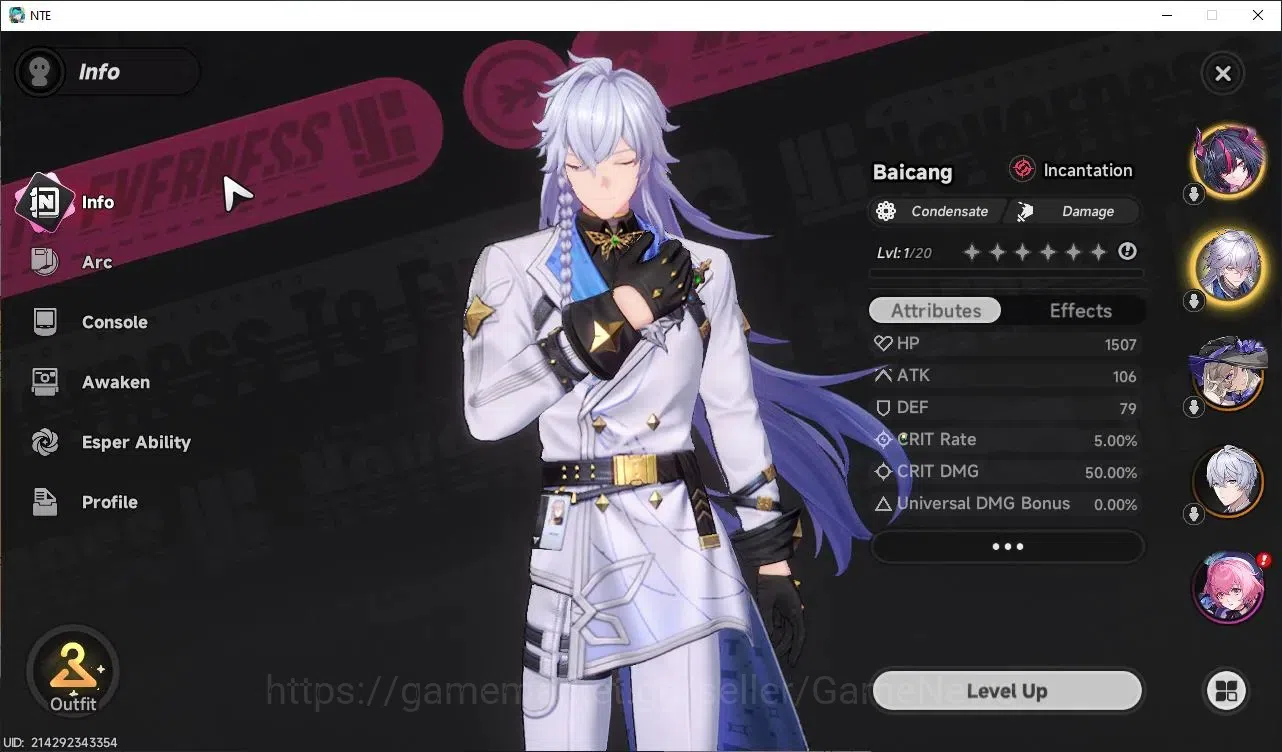 Neverness to Everness Accounts Global EU|HL 3|3 S Class|1 Limited (Shinku)+(Baicang,Jiuyuan)|2 Selector ON+Livery|Underboss 2