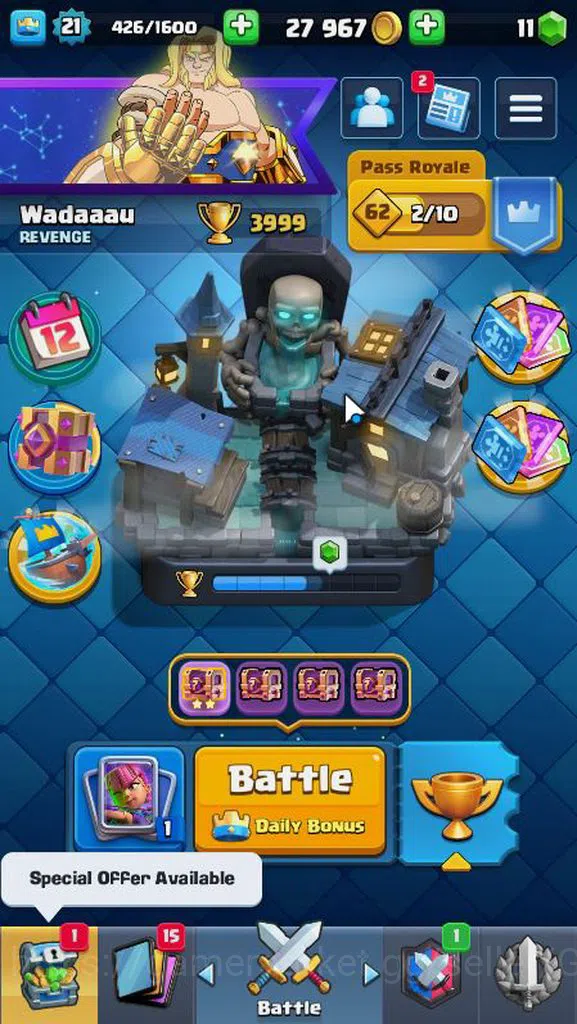Clash Royale Accounts Lvl 21|Trophy 3999|KTL 8|Limited Skin|Card 65|2 Ev image 1