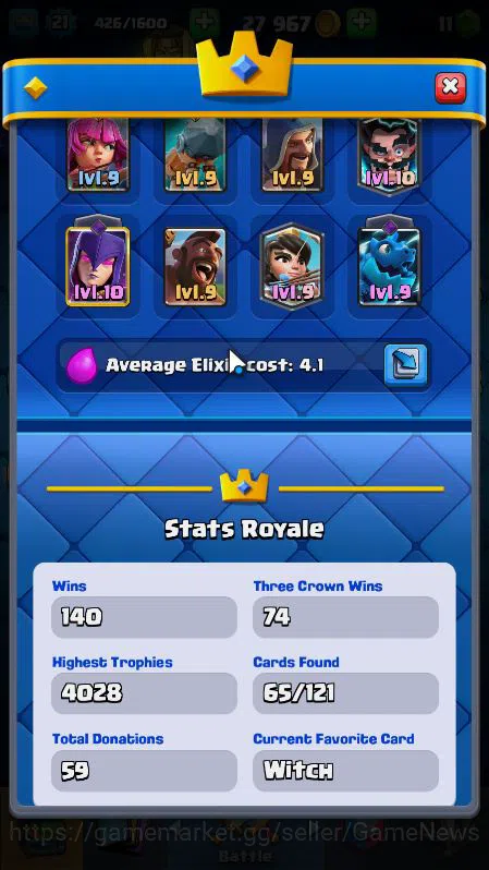 Clash Royale Accounts Lvl 21|Trophy 3999|KTL 8|Limited Skin|Card 65|2 Ev image 12