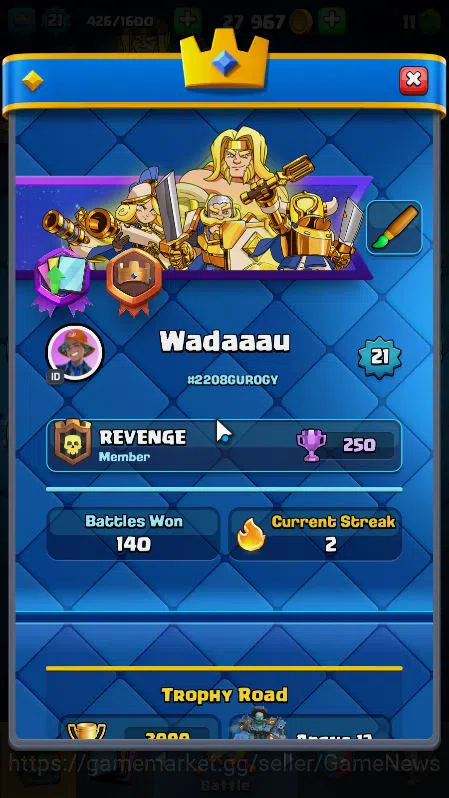 Clash Royale Accounts Lvl 21|Trophy 3999|KTL 8|Limited Skin|Card 65|2 Ev image 13