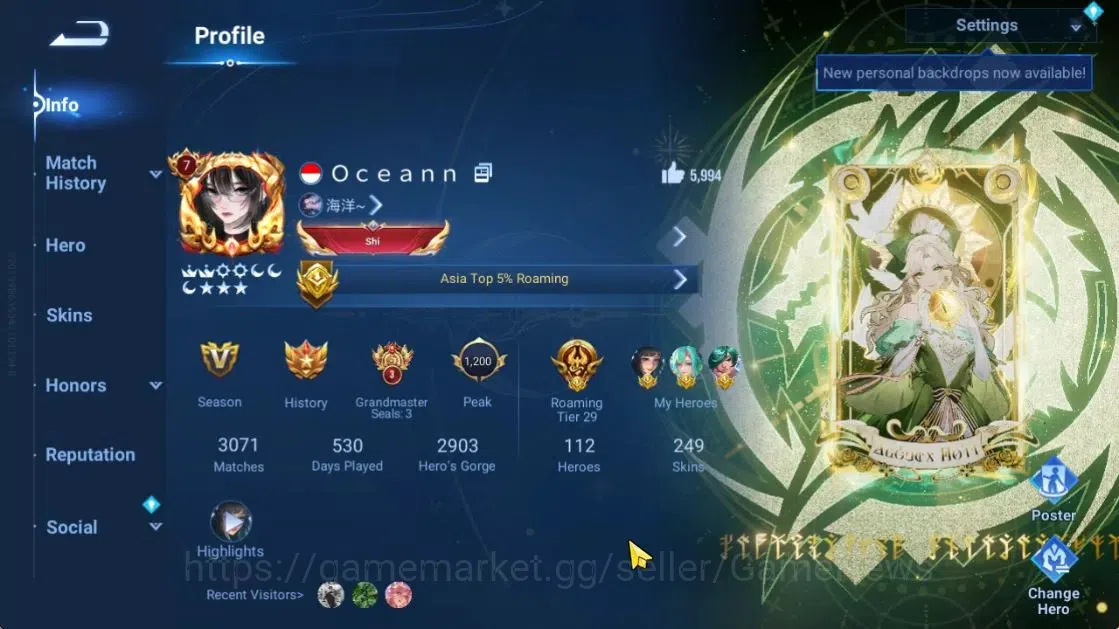 Honor of Kings Accounts Hero112 Skin249|Mythic(DiaoChan),Flawless(LadyZen) image 2