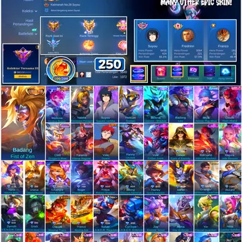 Mobile Legends: Bang Bang Accounts #4551 250 Skins | Suyou Sasuke Uchiha (NARUTO) | Vale Gaara (NARUTO) | Badang Fist of Zen