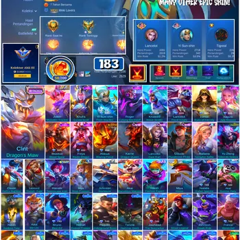 Mobile Legends: Bang Bang Accounts #4435 183 Skins | Lancelot Floral Knight (EPIC) | Kagura Jade Blossom (EPIC) | Lunox Eyes