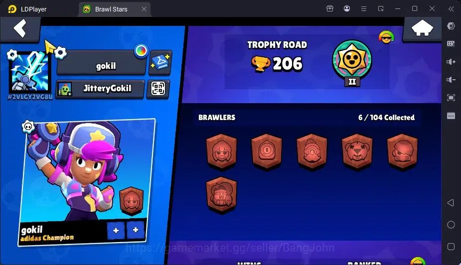 Brawl Stars Accounts Trophy 206|6 Brawler,1 Lv.11 (Shelly)|1 Mythic(otis),1 Epic(Shelly),1S Rare Skin|436 Bling|Proteck Off 2