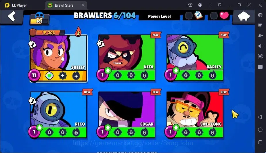 Brawl Stars Accounts Trophy 206|6 Brawler,1 Lv.11 (Shelly)|1 Mythic(otis),1 Epic(Shelly),1S Rare Skin|436 Bling|Proteck Off 5