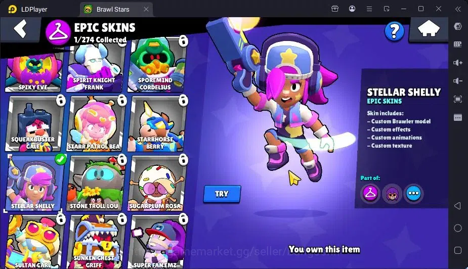 Brawl Stars Accounts Trophy 206|6 Brawler,1 Lv.11 (Shelly)|1 Mythic(otis),1 Epic(Shelly),1S Rare Skin|436 Bling|Proteck Off 7