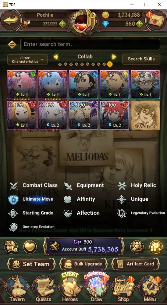 The Seven Deadly Sins: Grand Cross Accounts Others Global|5,7M CC | 560 Diamonds | LR: | UR: Mael, Elizabeth, Roxy | Collab 10