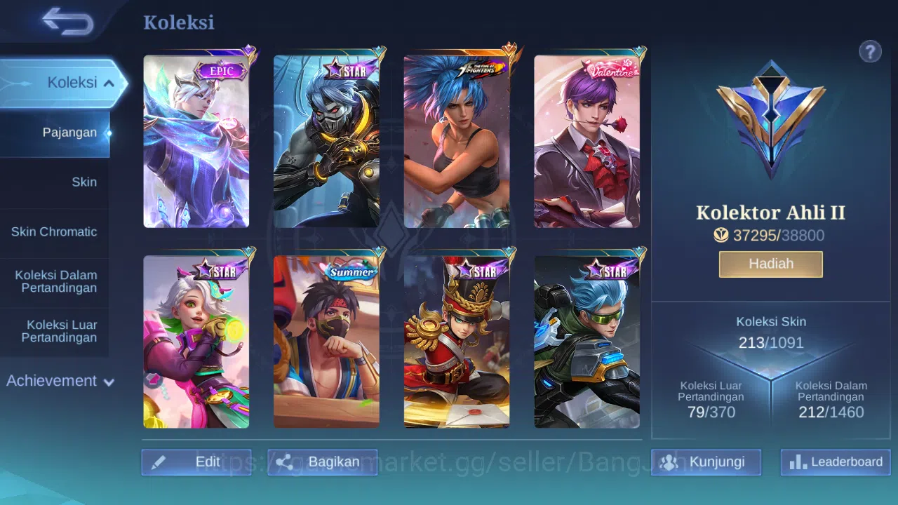 Mobile Legends: Bang Bang Accounts Others Hero 132 Skin 213 | KOF Karina | Epic Gusion, Khufra | Meow Julian | 515 Zilong 12