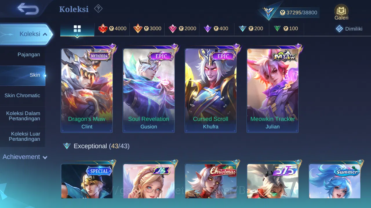 Mobile Legends: Bang Bang Accounts Others Hero 132 Skin 213 | KOF Karina | Epic Gusion, Khufra | Meow Julian | 515 Zilong 3