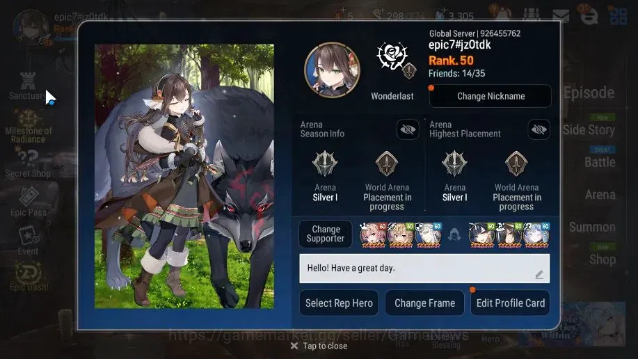 Epic Seven Accounts High-End GLOBAL UnVerif|6 ML(Shepred DarkDiane,EIlynav,etc)+Estele,Setsuka,AB Fumyr,Etc|AUTO WB 2