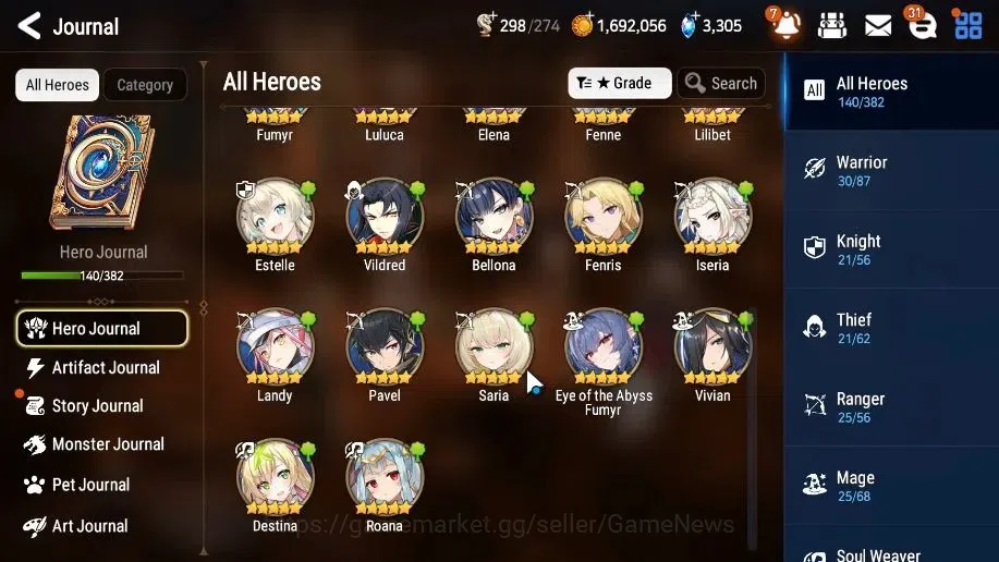 Epic Seven Accounts High-End GLOBAL UnVerif|6 ML(Shepred DarkDiane,EIlynav,etc)+Estele,Setsuka,AB Fumyr,Etc|AUTO WB 8