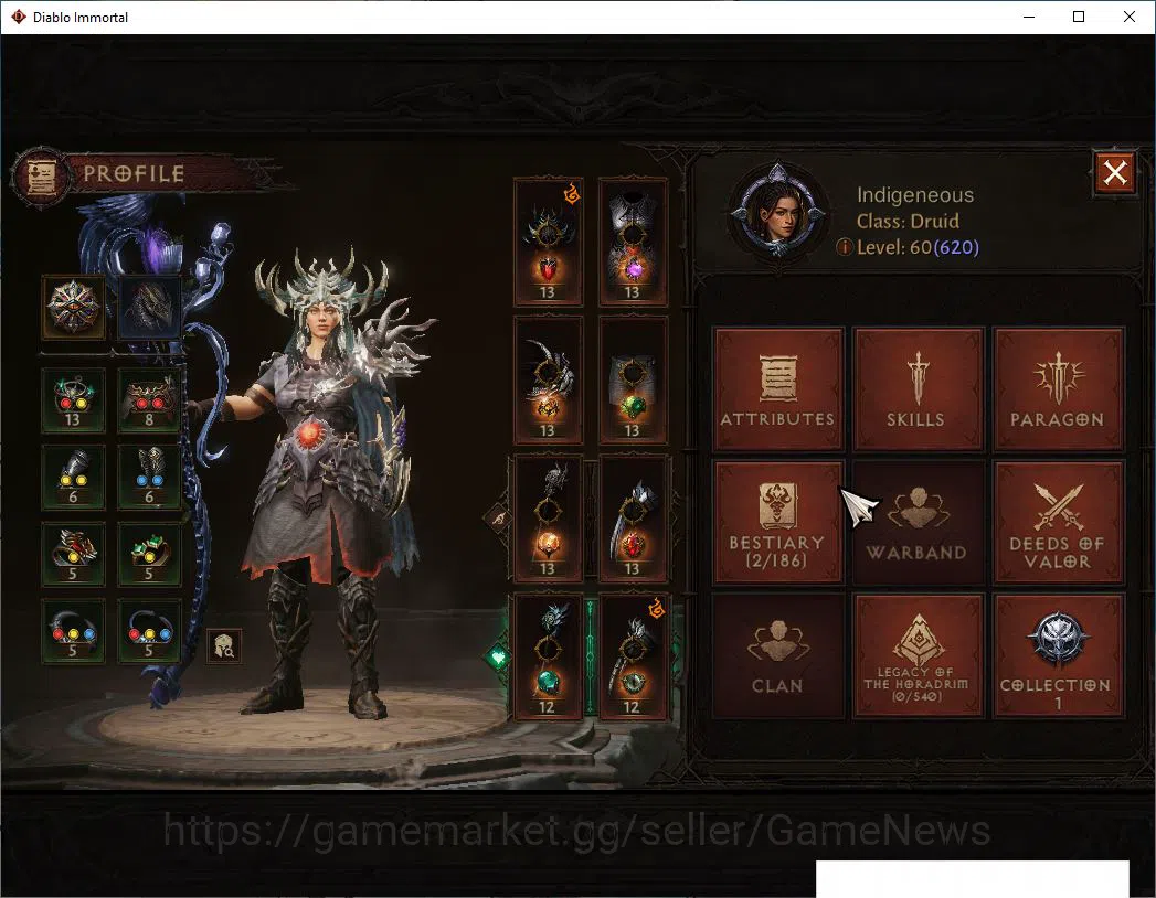 Diablo Immortal Accounts Starter SEA - Verathiel|Lv60 (620)|Druid|35K CR|Reso 480| Paragon Maledictor| Inferno II|Hell Lv 2