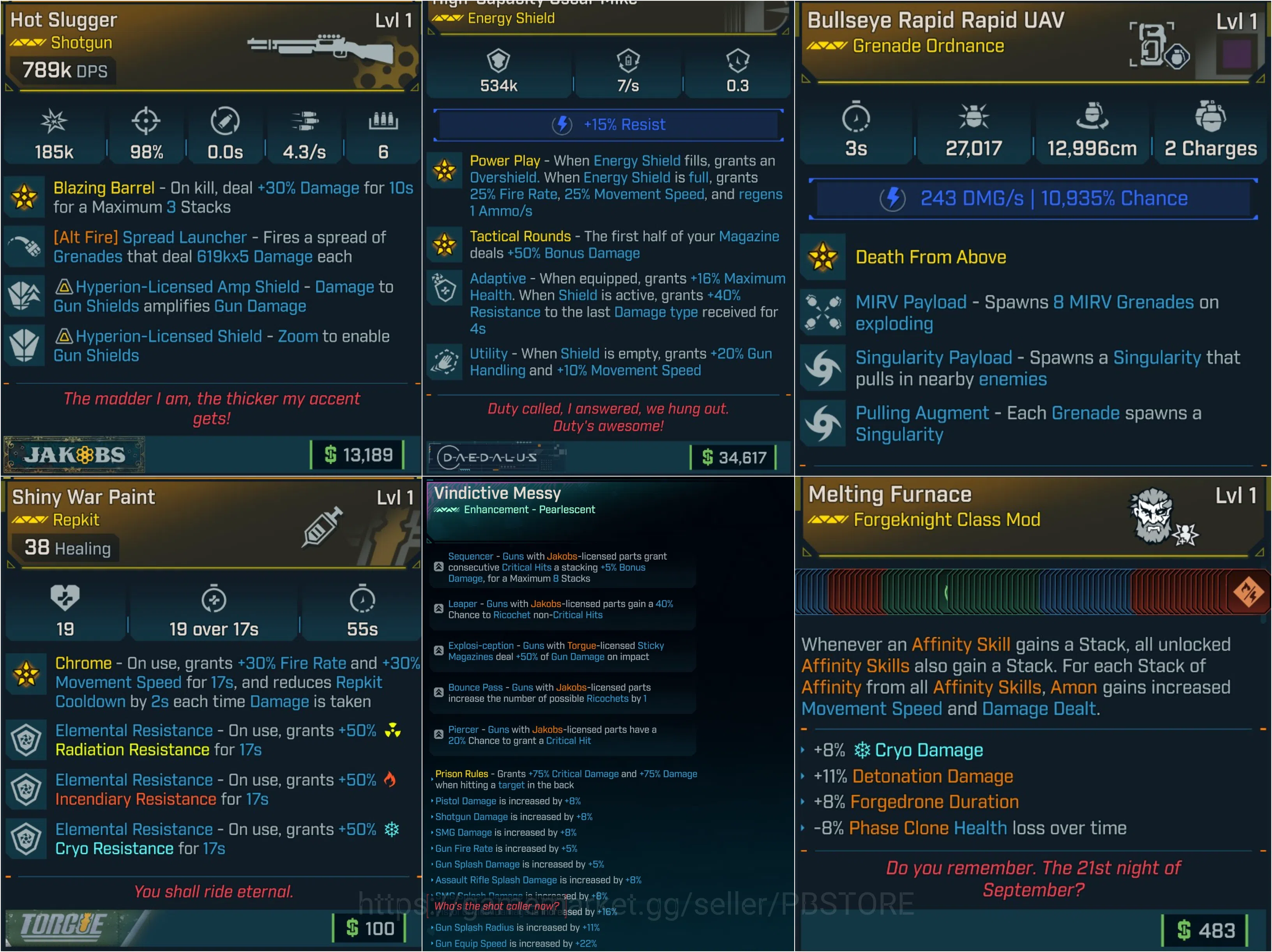 Borderlands 4 Items LVL1 FORGEKNIGHT LEVELING PACK (AMON CLASS MOD MAX ALL SKILLS + 534K SHIELD + AOE GRENADE + REPKIT 1