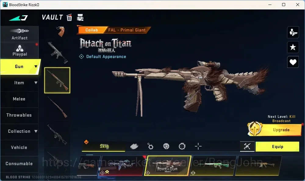 Blood Strike Accounts Collab Skin ASIA |1 Evo Fal|1 Eternal Zero Odashadow|Eternal Uzi|1 AOT,1 7DS,1 EVA|8 Ultra Guns|10 13