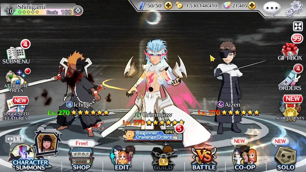 Bleach: Brave Souls Accounts High-End Global|979K BP+21K Orb|FreshStory|7K Prem AccTicket|Aizen,Byakuya,Rukia,Ichigo 1