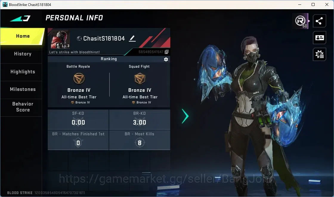 Blood Strike Accounts Others ASIA | 1 Eternal Gun: Galil-Blight's Embrace Lv2| 1 Ultra Melee: Katar-Selachian|1 Name 1