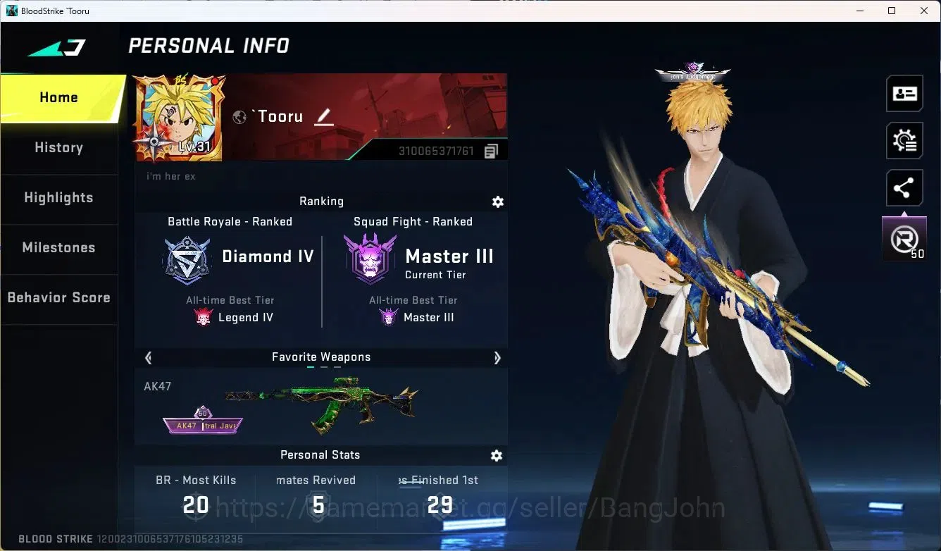 Blood Strike Accounts Collab Skin ASIA | Eternal Desert Eagle - Scorpius | 4 Collab Gun | BLEACH ZERO Striker | 4 Ultra Guns 1