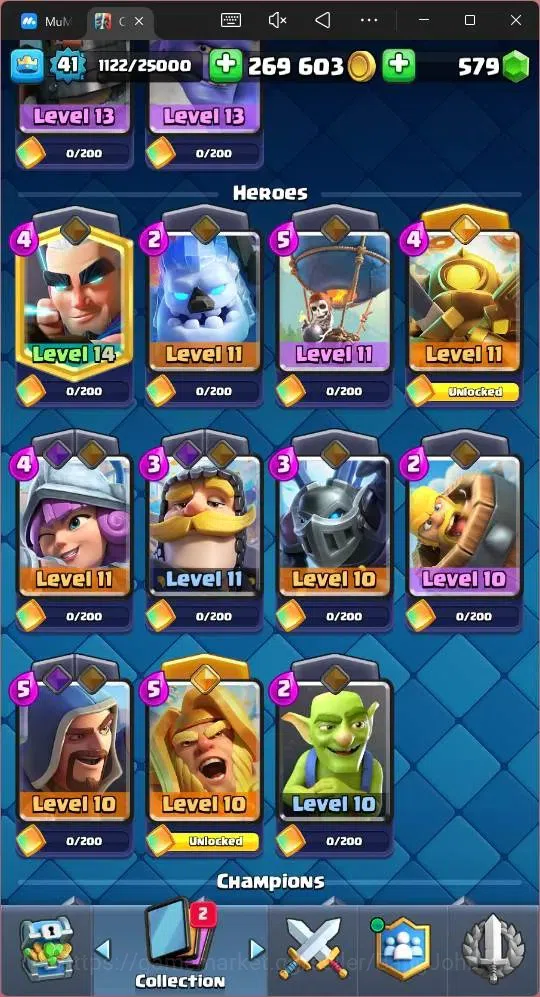 Clash Royale Accounts High-End Lv 41|Trophy 10124|KTL 13|Card 121|2 Hero|5 EVO|8 Champ|21Legend,33Epic,30Rare,29Commons|579 10
