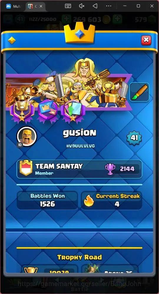 Clash Royale Accounts High-End Lv 41|Trophy 10124|KTL 13|Card 121|2 Hero|5 EVO|8 Champ|21Legend,33Epic,30Rare,29Commons|579 16