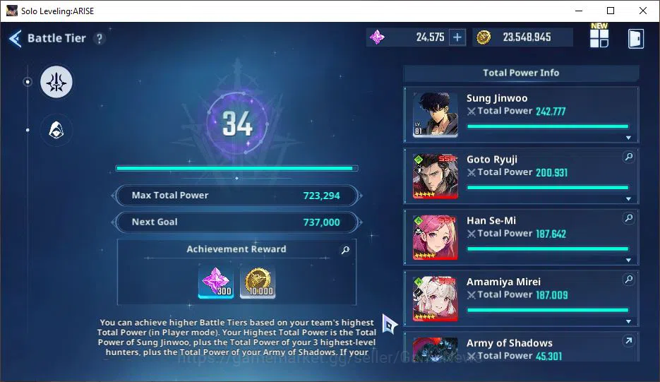 Solo Leveling: ARISE Accounts Power 723K| Goto A5+Sign, Mirei A5+Sign A5, Thomas A6+Sign, Han Se-Mi A5+Sign) | Log Email 4