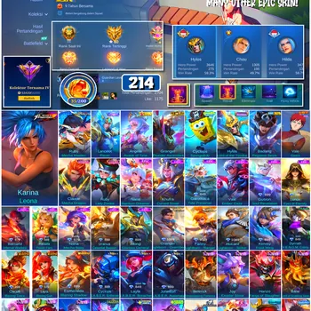 Mobile Legends: Bang Bang Accounts #4647 214 Skins | Karina Leona (KOF) | Badang Pegasus Seiya (SAINT SEIYA) | Cyclops