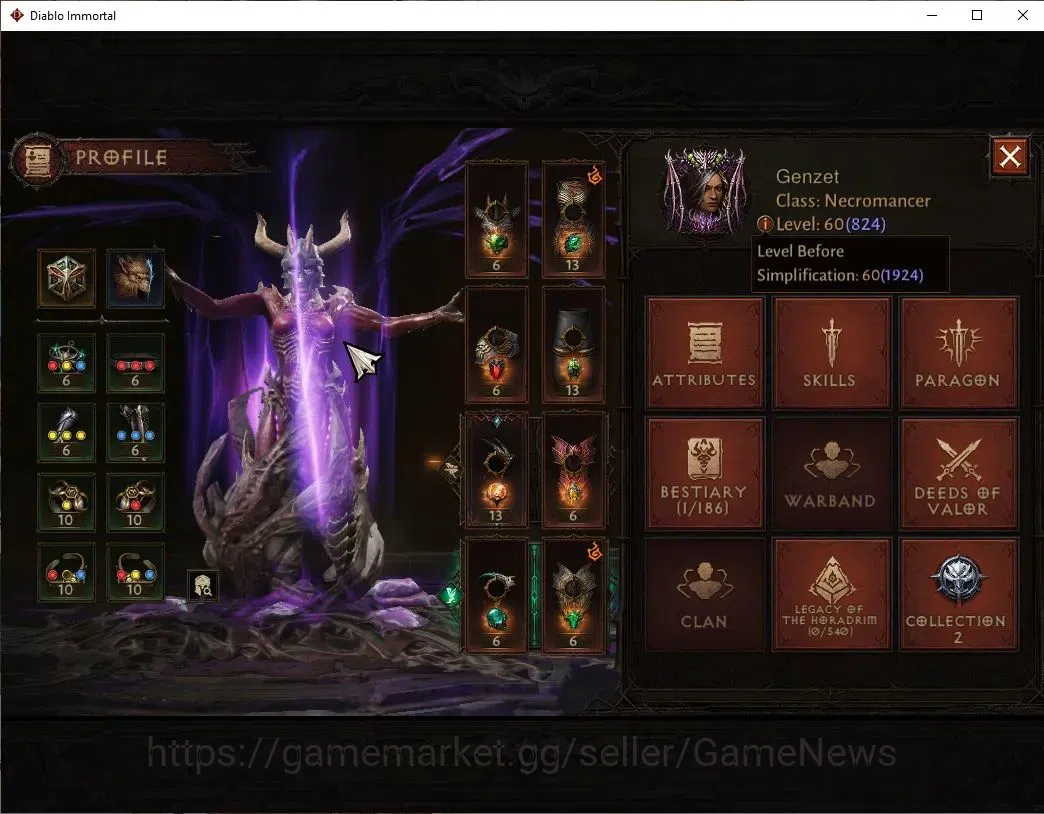 Diablo Immortal Accounts SEA - Izual|CS ON|Lv60(824)|Necromancer|CR 43K|Res image 3