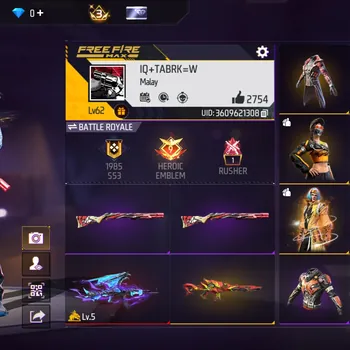 Free Fire Accounts AKUN ANAK BR - SG PLETOK IDAMAN - EVO GUN OTW MAX - BUNDLE BANYAK - AKUN IDAMAN