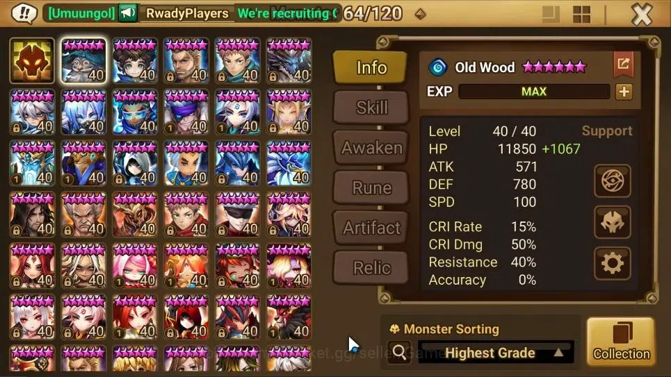 Summoners War: Sky Arena Accounts End-Game ASIA Lv100|4 LD(JAGER,Celia,Dorothy,Etc)63Total 10