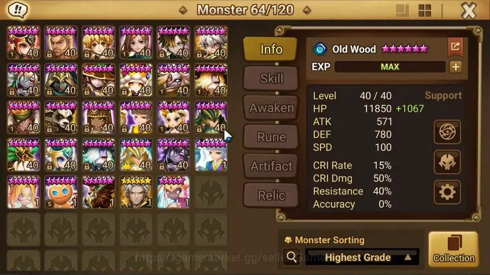 Summoners War: Sky Arena Accounts End-Game ASIA Lv100|4 LD(JAGER,Celia,Dorothy,Etc)63Total 11