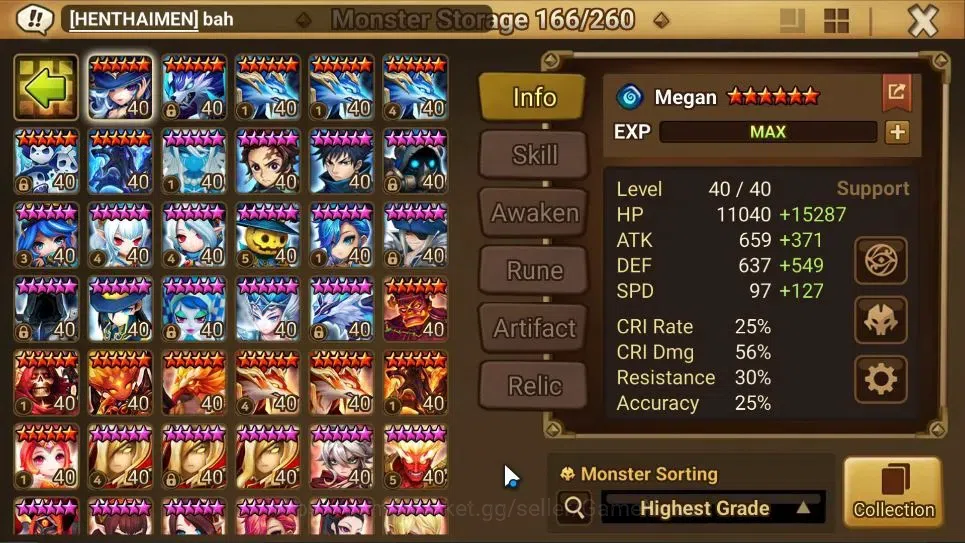 Summoners War: Sky Arena Accounts End-Game ASIA Lv100|4 LD(JAGER,Celia,Dorothy,Etc)63Total 12