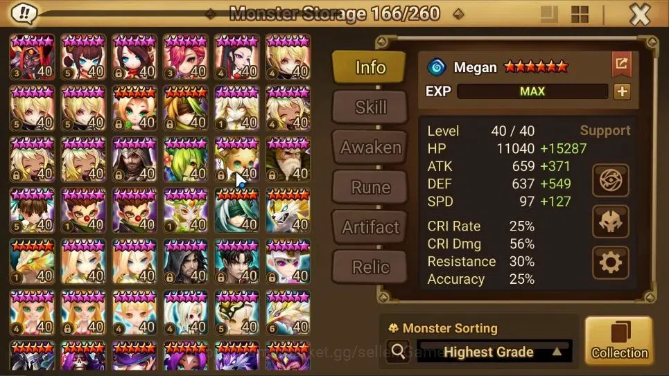 Summoners War: Sky Arena Accounts End-Game ASIA Lv100|4 LD(JAGER,Celia,Dorothy,Etc)63Total 13