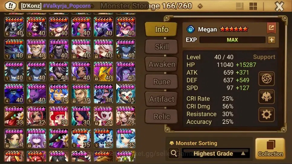 Summoners War: Sky Arena Accounts End-Game ASIA Lv100|4 LD(JAGER,Celia,Dorothy,Etc)63Total 14