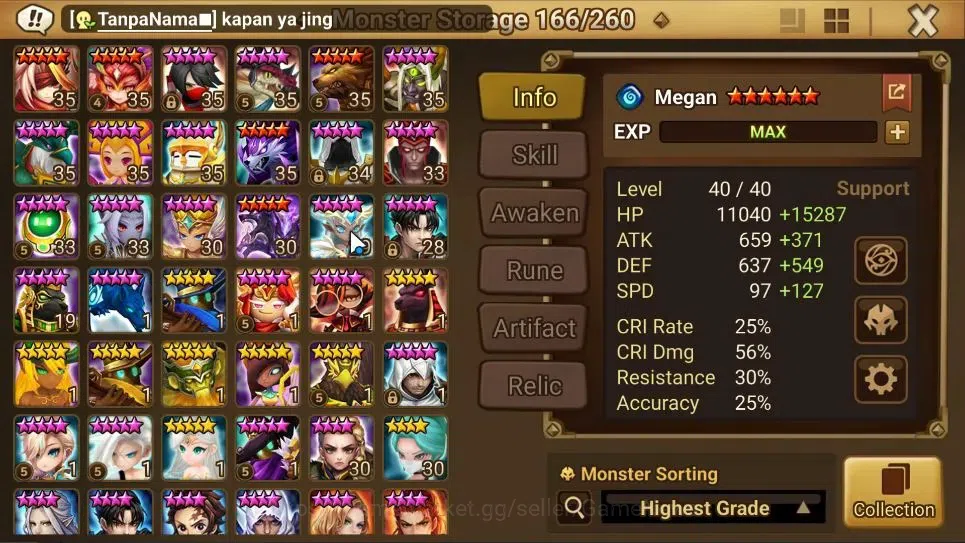 Summoners War: Sky Arena Accounts End-Game ASIA Lv100|4 LD(JAGER,Celia,Dorothy,Etc)63Total 15