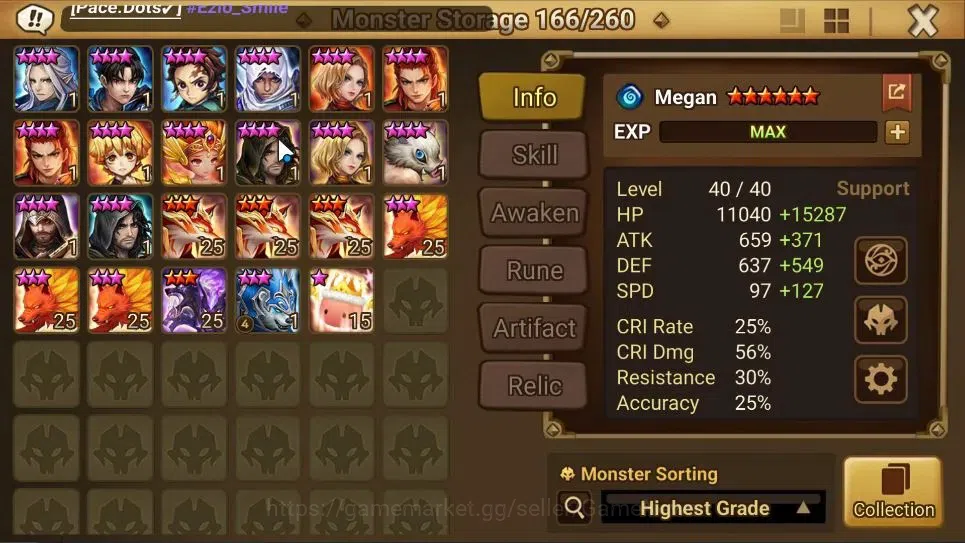 Summoners War: Sky Arena Accounts End-Game ASIA Lv100|4 LD(JAGER,Celia,Dorothy,Etc)63Total 16