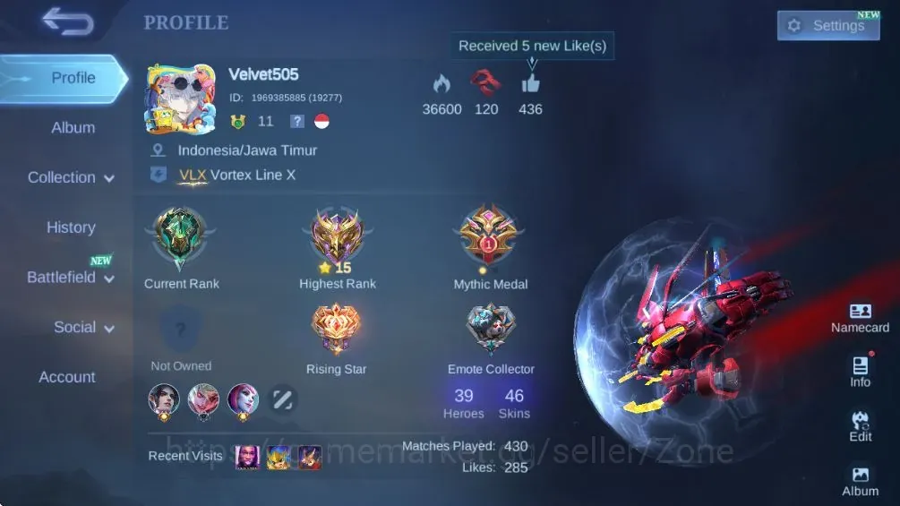 Mobile Legends: Bang Bang Accounts Others Hero 46|Skin 46|Junior|Epic Grock,Kufra|Special Alice,Guin,Etc|Valentine 1