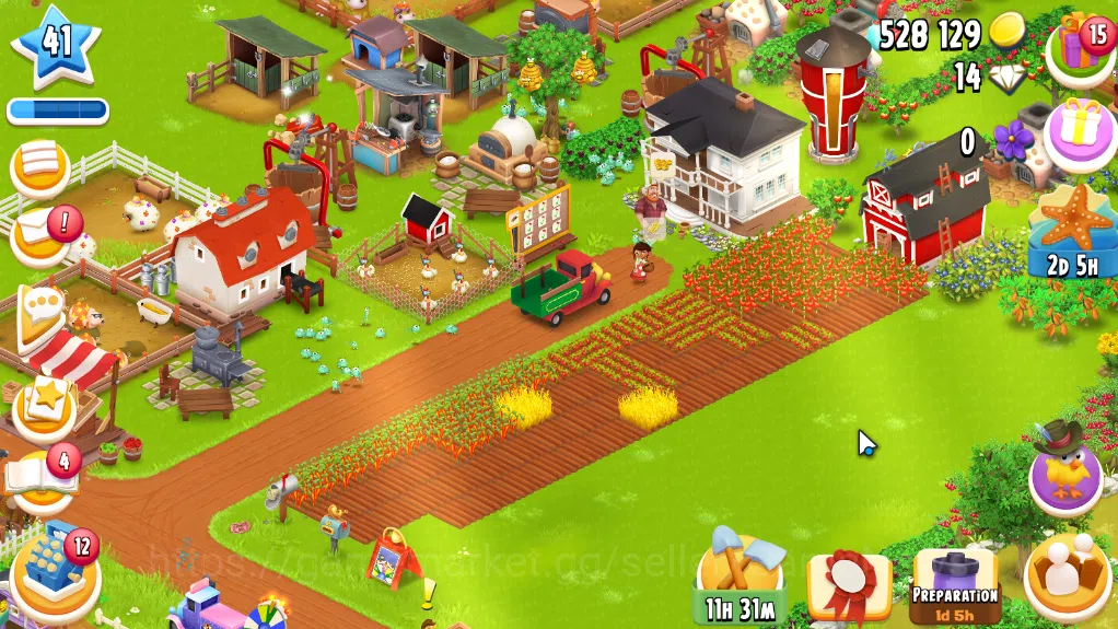 Hay Day Accounts Level 41| Barn Storage 1100 + Silo Storage 650 | 525k Coins,14 Dm |CN ON|Log Supercell ID|Take Email|Check 3