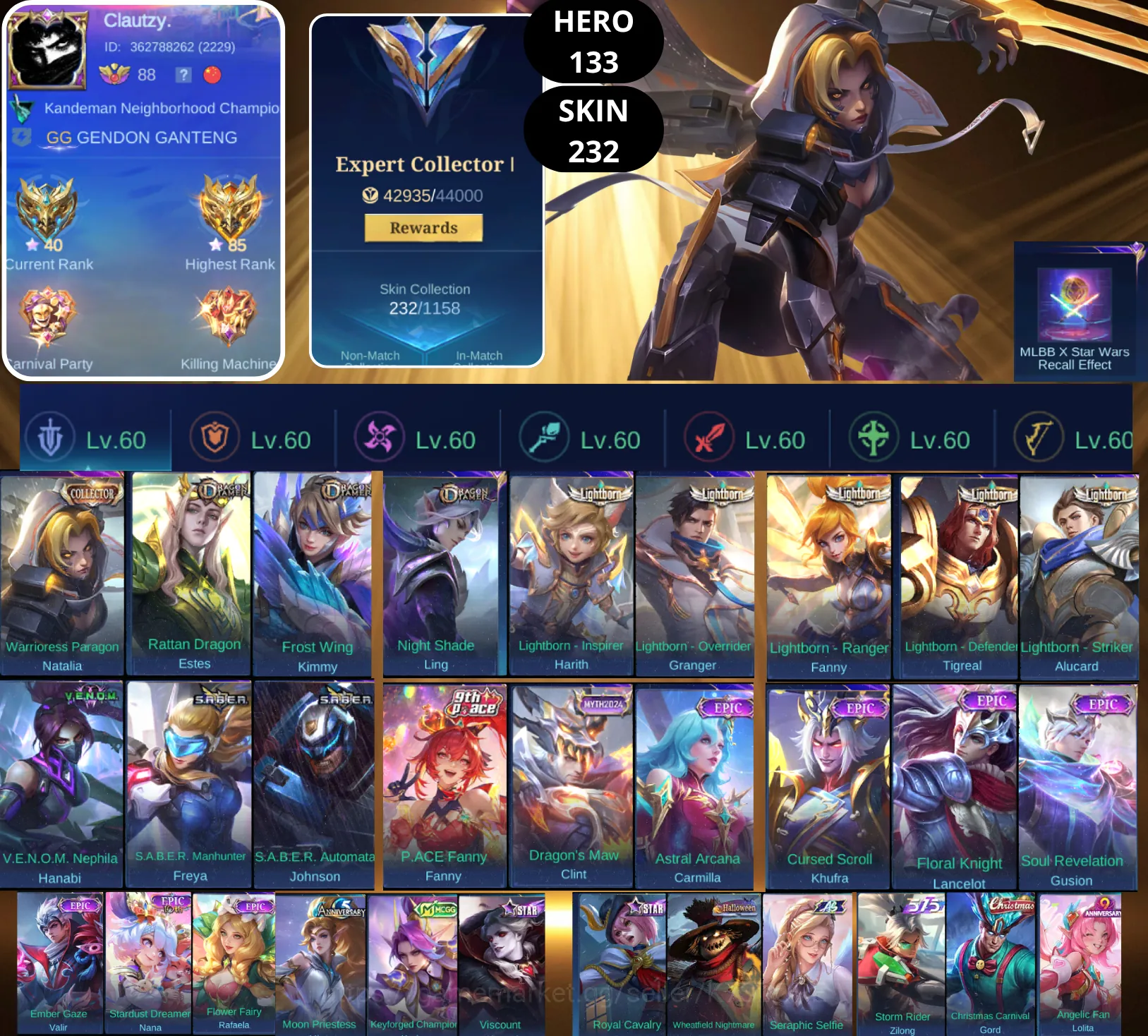 Mobile Legends: Bang Bang Accounts Smurf BEST OFFER | HERO 133 | SKIN 232 | NATALIA COLLECTOR | 3X DRAGON TAMER | 5X 1
