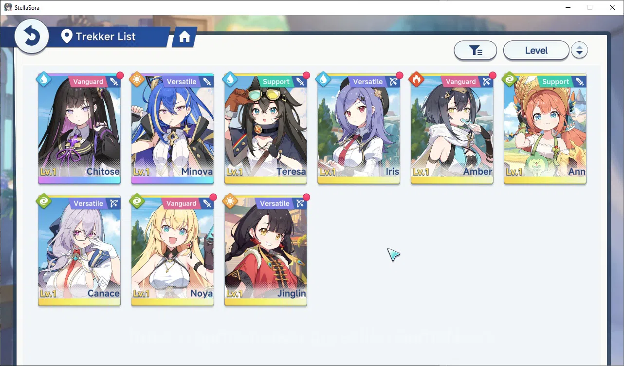 Stella Sora Accounts GLOBAL | Fresh Starter Lv 2 + 2 SSR | Chitose , Minova T1 | Story 1-1 |Selector ON | Log Yostar | Check 4